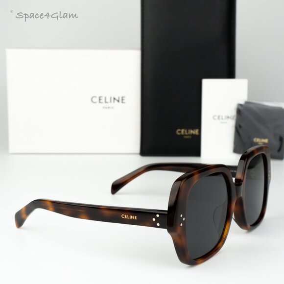Celine Women Sunglasses Shiny Havana Smoke Grey Geometric CL40241F 53A BRAND NEW - Picture 1 of 9